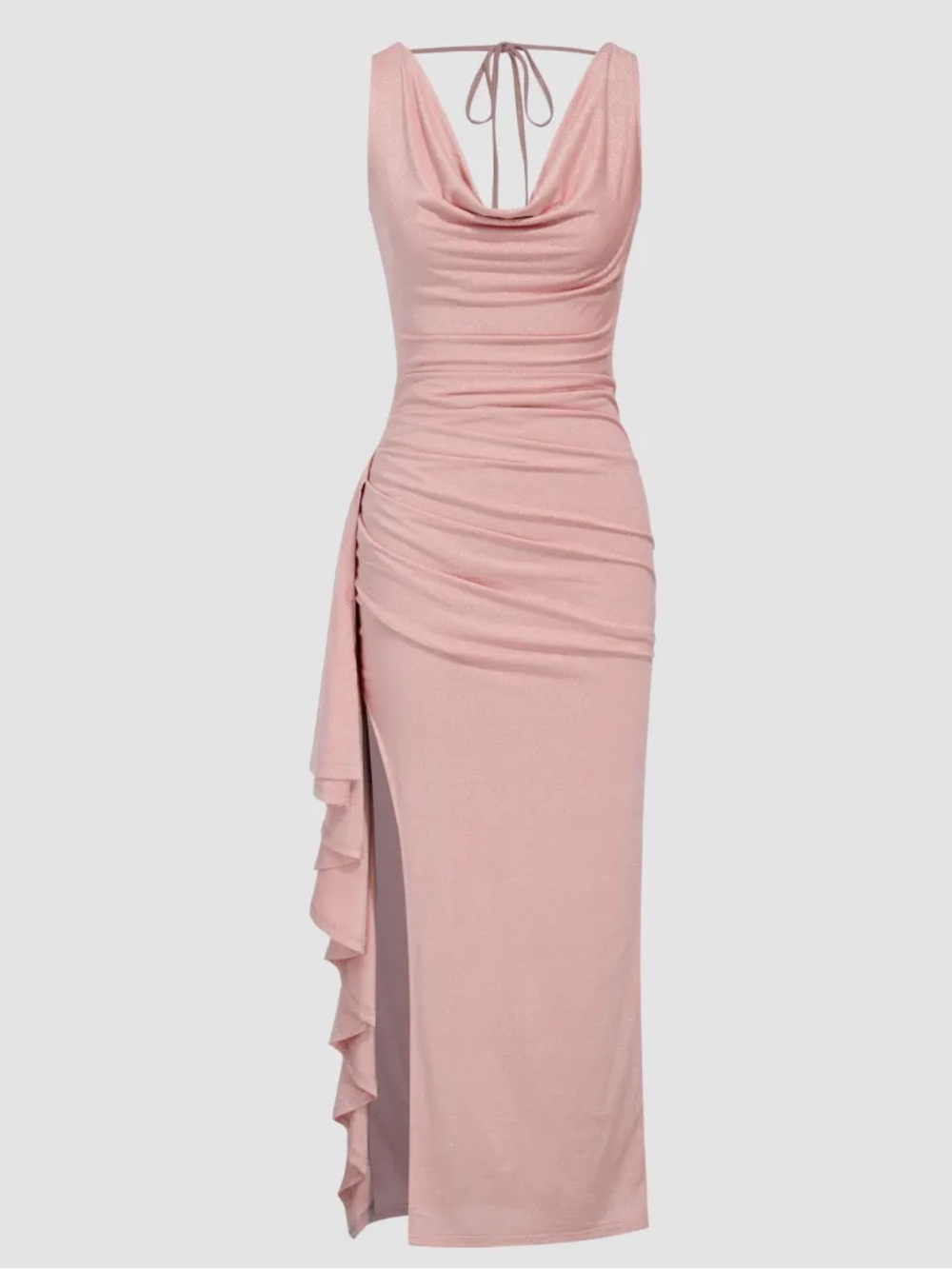 NWT CIDER COWL NECK RUFFLE HEM SPLIT BACKLESS MAXI DRESS